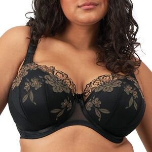NEW Elomi Teagan Embroidered Padded Half Cup Underwire Bra 302615 Black Almond